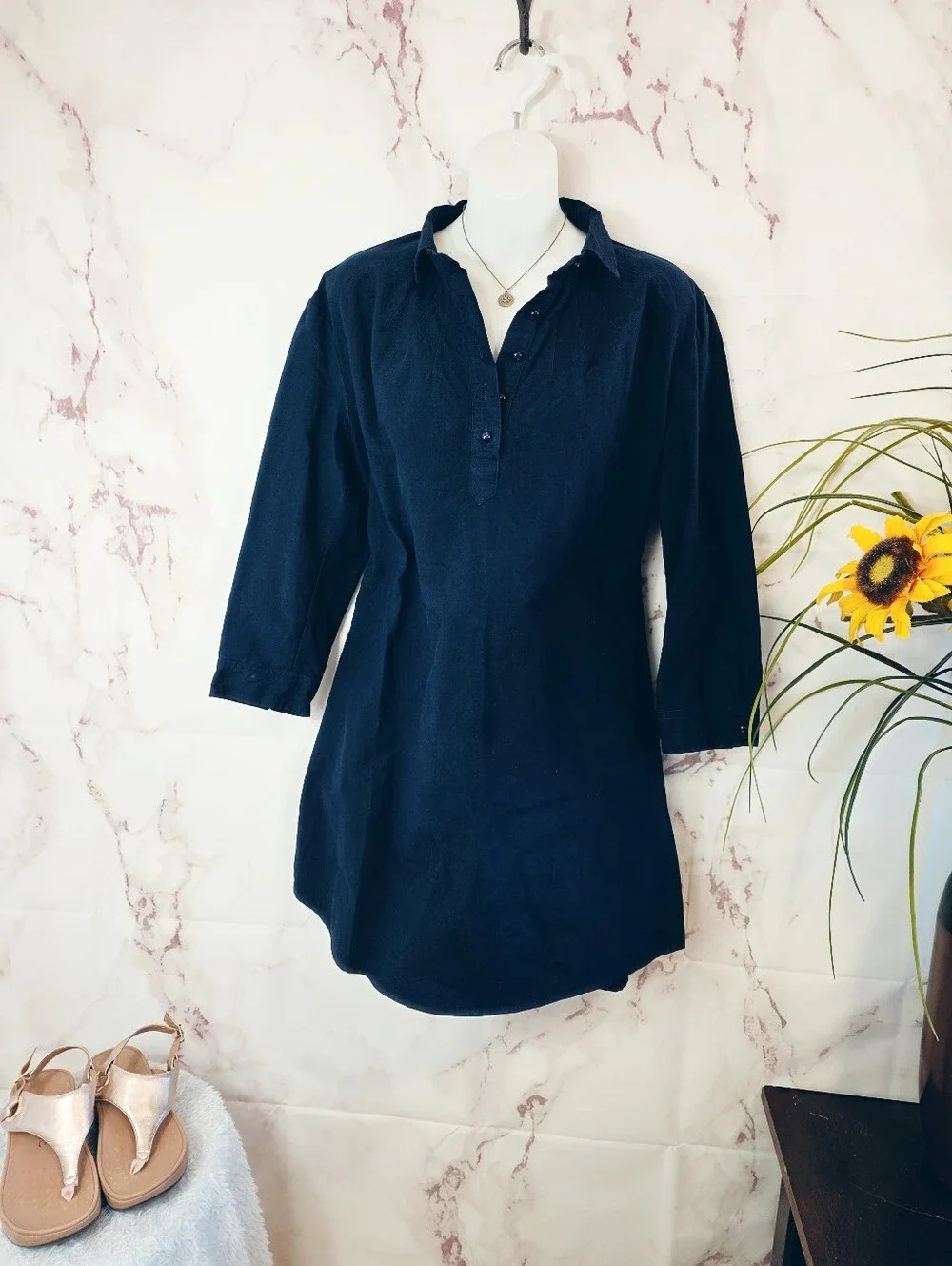 Tuckernuck Pomander Place Polly French Navy Shirt Dress Collared Button Front L - Picture 3 of 5